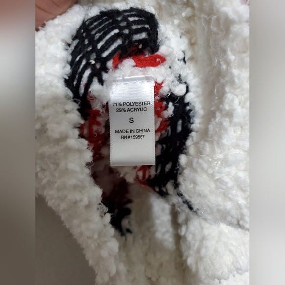Ally Mae White Knit Red Print Design Long Sleeve Cardigan Women's Size Small - Picture 5 of 7